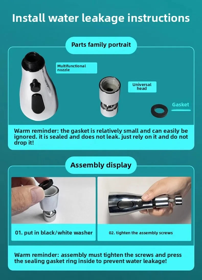 360° Rotatable Chrome Kitchen Faucet Spout – Splash-Proof, High-Pressure 3-Mode Nozzle Replacement (Easy Install)