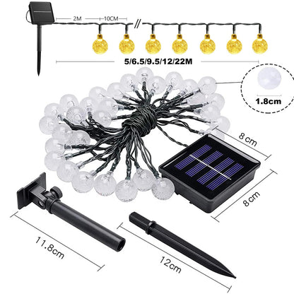 Outdoor Solar Crystal Ball String Lights – 200 LED Waterproof Fairy Garland for Christmas, Garden, Camping & Parties (IP65)
