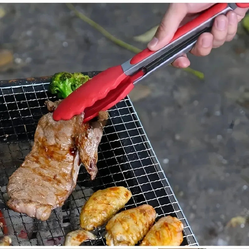 Anti-Slip Stainless Steel Cooking & Serving Tongs – Heat-Resistant Silicone Food Clip for Kitchen & BBQ