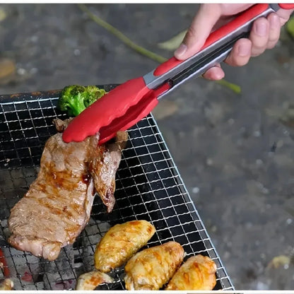 Anti-Slip Stainless Steel Cooking & Serving Tongs – Heat-Resistant Silicone Food Clip for Kitchen & BBQ
