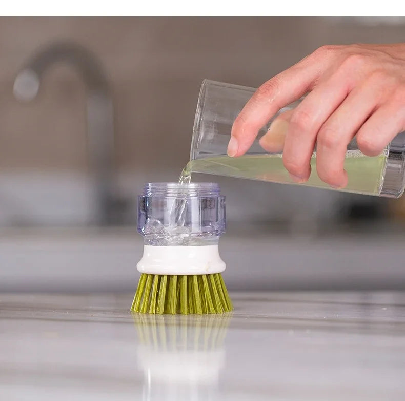 Dish Brush with Soap Dispenser – Multi-Use Soap Dispensing Palm Scrub Brush for Kitchen & Household