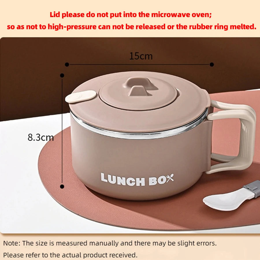 304 Stainless Steel Microwaveable Noodle Bowl – Lightweight Lunch Box with Drainable Lid & Handle