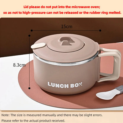 304 Stainless Steel Microwaveable Noodle Bowl – Lightweight Lunch Box with Drainable Lid & Handle