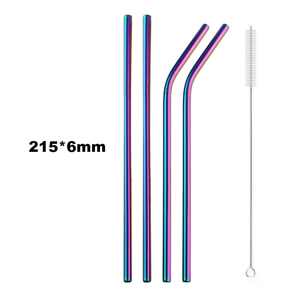 Premium 304 Stainless Steel Reusable Metal Drinking Straws – Straight & Bent Straws with Cleaning Brush | Eco-Friendly Bar & Kitchen Accessory