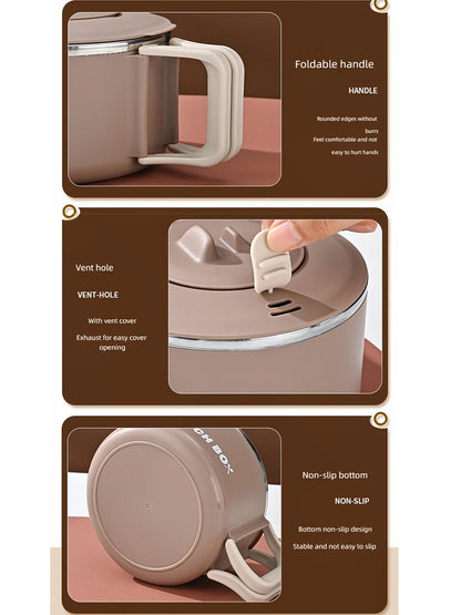 304 Stainless Steel Microwaveable Noodle Bowl – Lightweight Lunch Box with Drainable Lid & Handle