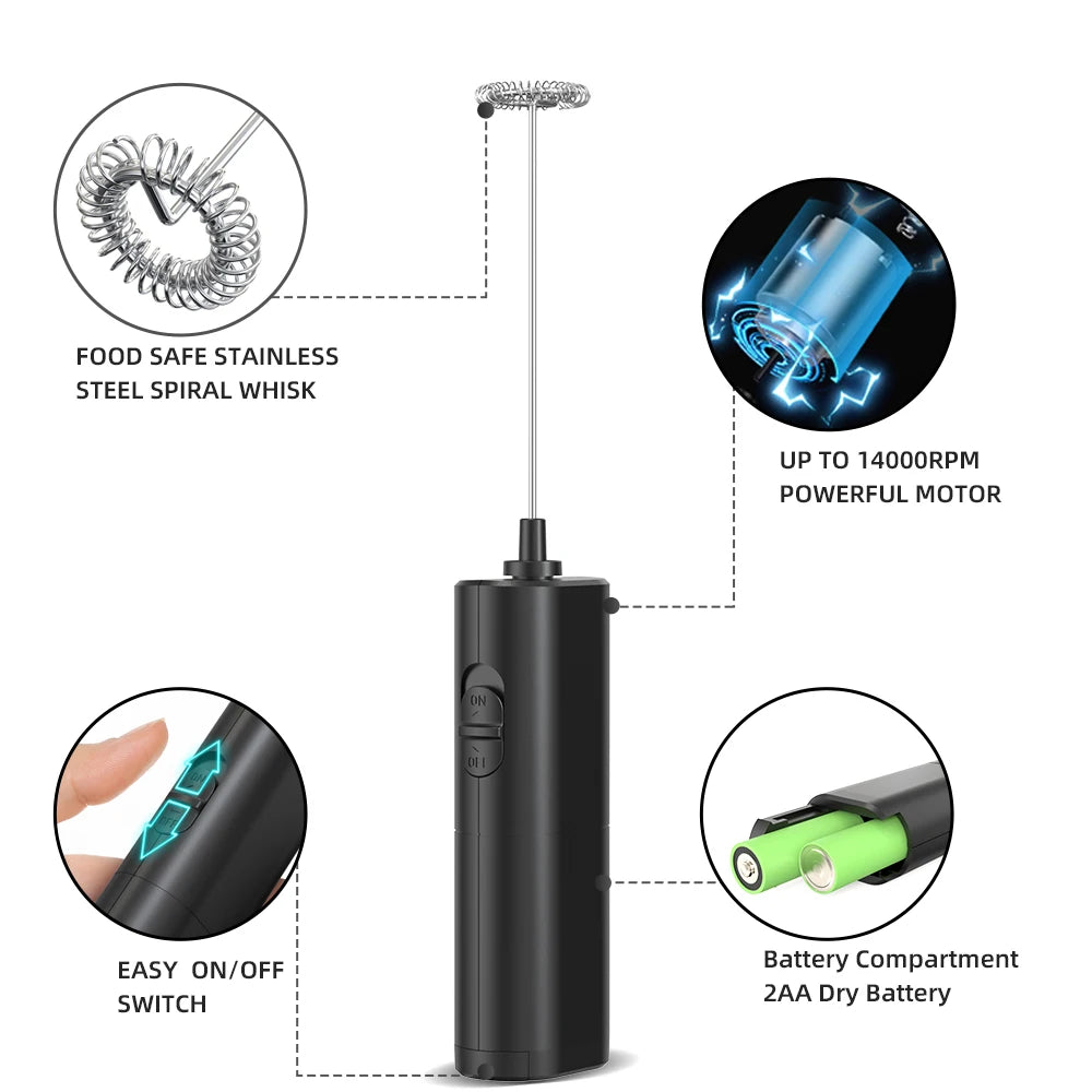 Electric Milk Frother Foam Maker – Portable Battery-Powered Coffee Mixer & Drink Whisk