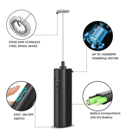 Electric Milk Frother Foam Maker – Portable Battery-Powered Coffee Mixer & Drink Whisk
