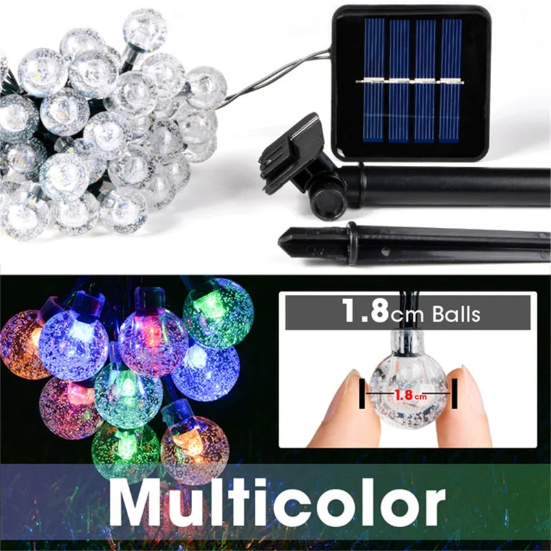 Outdoor Solar Crystal Ball String Lights – 200 LED Waterproof Fairy Garland for Christmas, Garden, Camping & Parties (IP65)