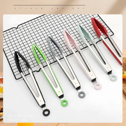 Anti-Slip Stainless Steel Cooking & Serving Tongs – Heat-Resistant Silicone Food Clip for Kitchen & BBQ