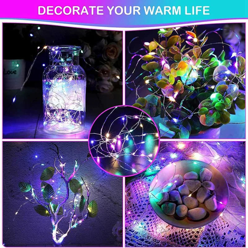 Peach Forest Fairy Light LED Copper Wire String – Battery Powered 1–10M Decorative Light for Bedroom, Garden, Party & Wedding