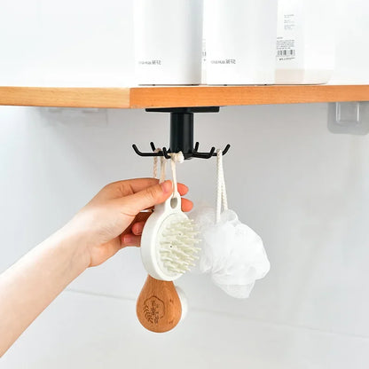 2PCS Kitchen Hook Organizer – Wall-Mounted Hanger & Dish Lid Rack for Cups, Utensils & Bathroom Storage (6 Hooks, PP/ABS)