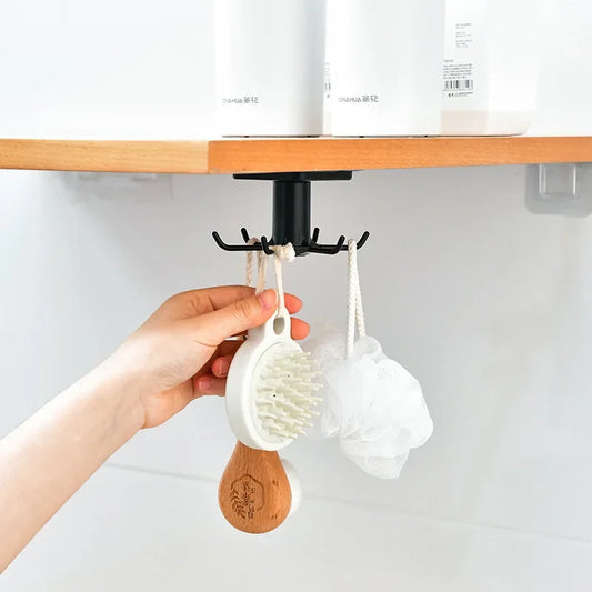 2PCS Kitchen Hook Organizer – Wall-Mounted Hanger & Dish Lid Rack for Cups, Utensils & Bathroom Storage (6 Hooks, PP/ABS)
