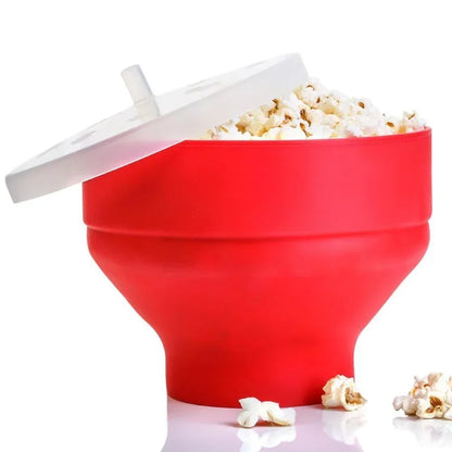 Foldable Silicone Microwave Popcorn Maker Bowl with Lid – Oil-Free DIY Popcorn Popper