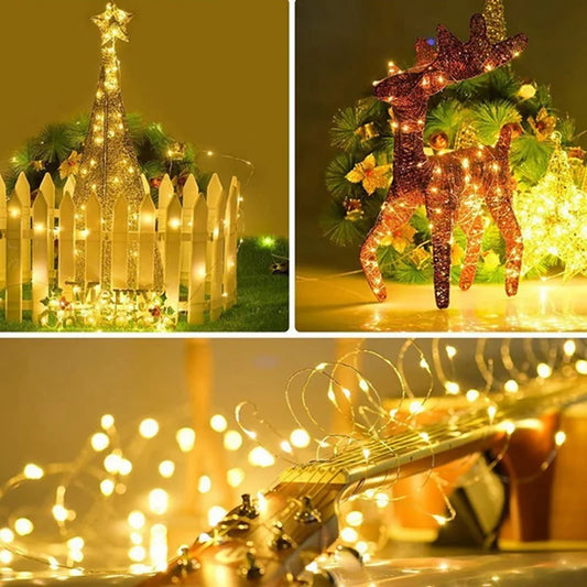 Peach Forest Fairy Light LED Copper Wire String – Battery Powered 1–10M Decorative Light for Bedroom, Garden, Party & Wedding