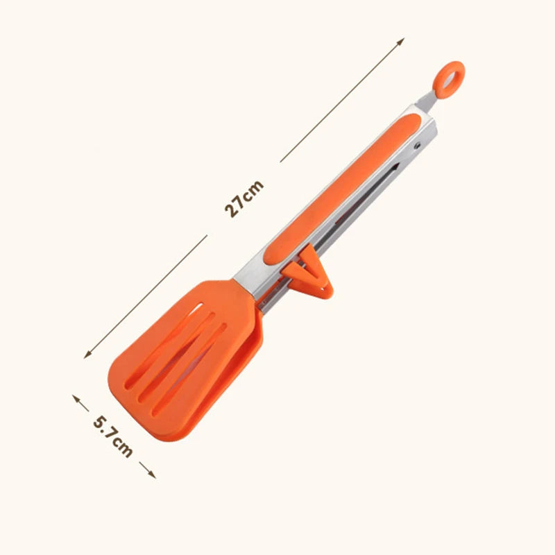 9-Inch Stainless Steel & Silicone Food Clip With Support Bracket – High-Temp, Anti-Scald Kitchen & BBQ Tongs