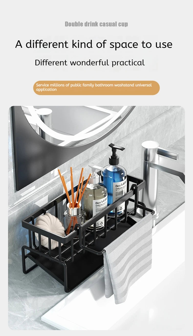 Stainless Steel Sink Drain Rack – Sponge Holder, Soap Tray & Faucet Organizer Shelf for Kitchen Storage