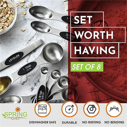 Stainless Steel Magnetic Measuring Spoons Set Heavy Duty Metal Kitchen Gadgets for Baking & Cooking, Fits in Most Kitchen Spice