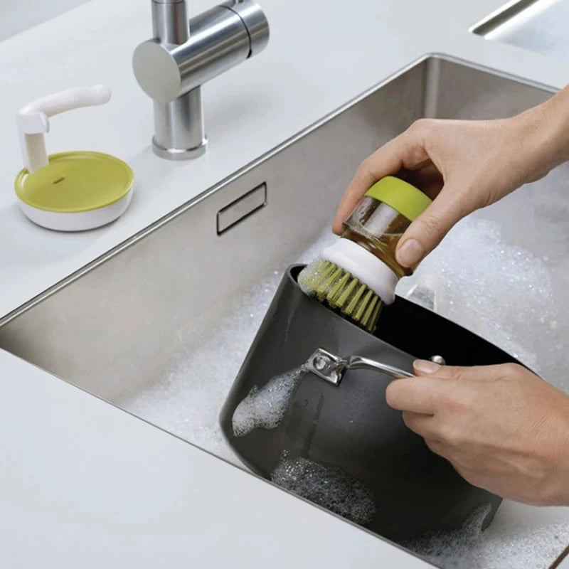 Dish Brush with Soap Dispenser – Multi-Use Soap Dispensing Palm Scrub Brush for Kitchen & Household
