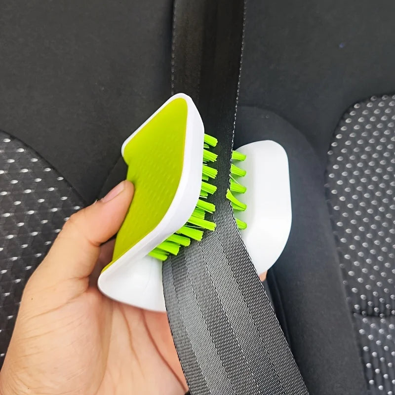 Double-Sided U-Shaped Seat Belt Cleaning Brush – Car Interior Detailing Tool with Folding Tray Sponge & Handguard