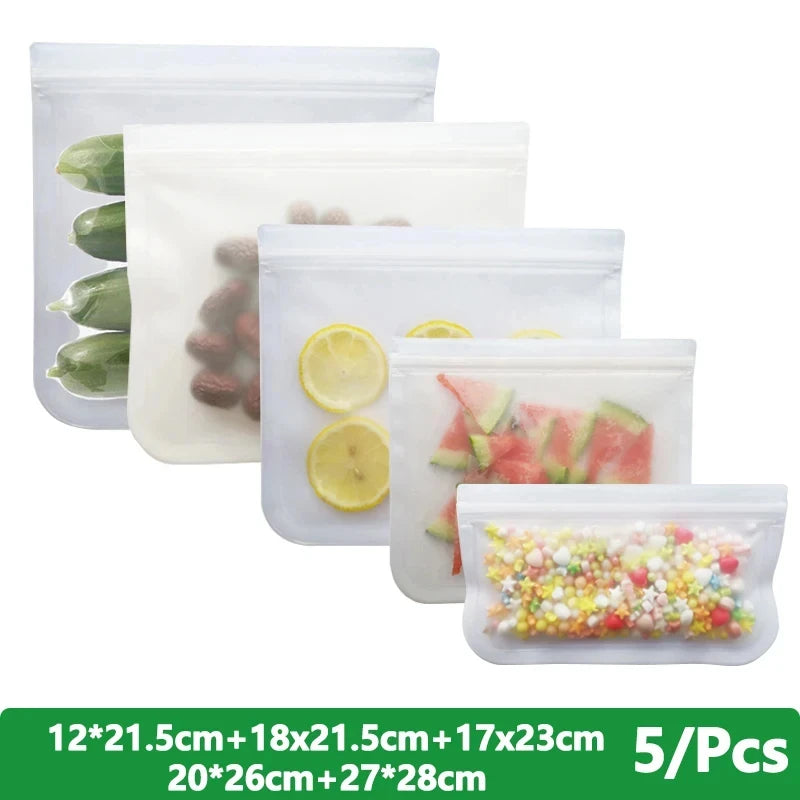 Reusable PEVA Ziplock Storage Bags – BPA-Free, Leak-Proof Freezer & Lunch Bags (1/5/10 Pcs)