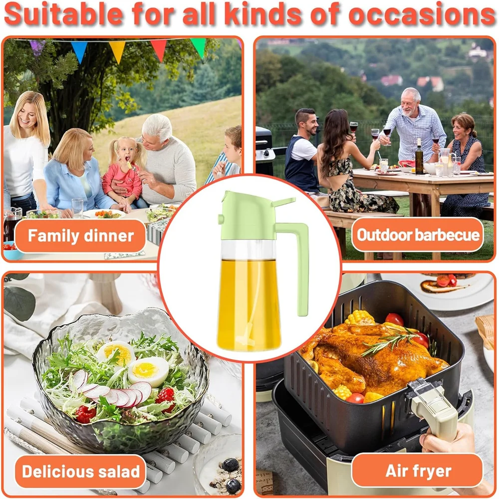 16oz/470ML Glass Oil Dispenser with Automatic Flip Lid — 2-in-1 Kitchen Bottle & Cooking Sprayer