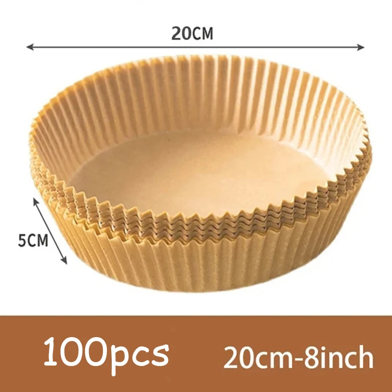 50PCS Round Disposable Air Fryer Paper Liners – Non-Stick, Oil-Proof, Heat-Resistant