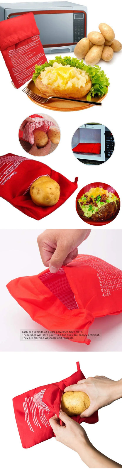 Microwave Potato Cooker Bag – Reusable 4-Minute Baked Potato Pouch (Red)