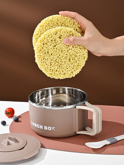 304 Stainless Steel Microwaveable Noodle Bowl – Lightweight Lunch Box with Drainable Lid & Handle
