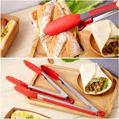 Anti-Slip Stainless Steel Cooking & Serving Tongs – Heat-Resistant Silicone Food Clip for Kitchen & BBQ