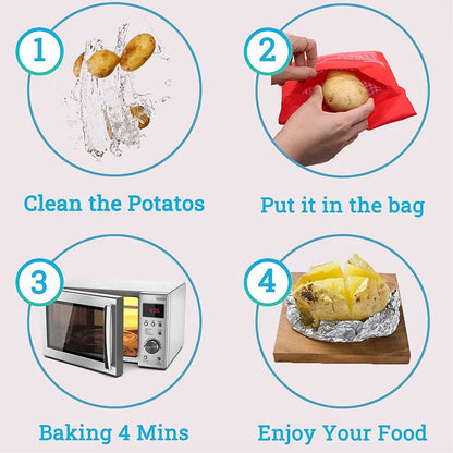 Microwave Potato Cooker Bag – Reusable 4-Minute Baked Potato Pouch (Red)