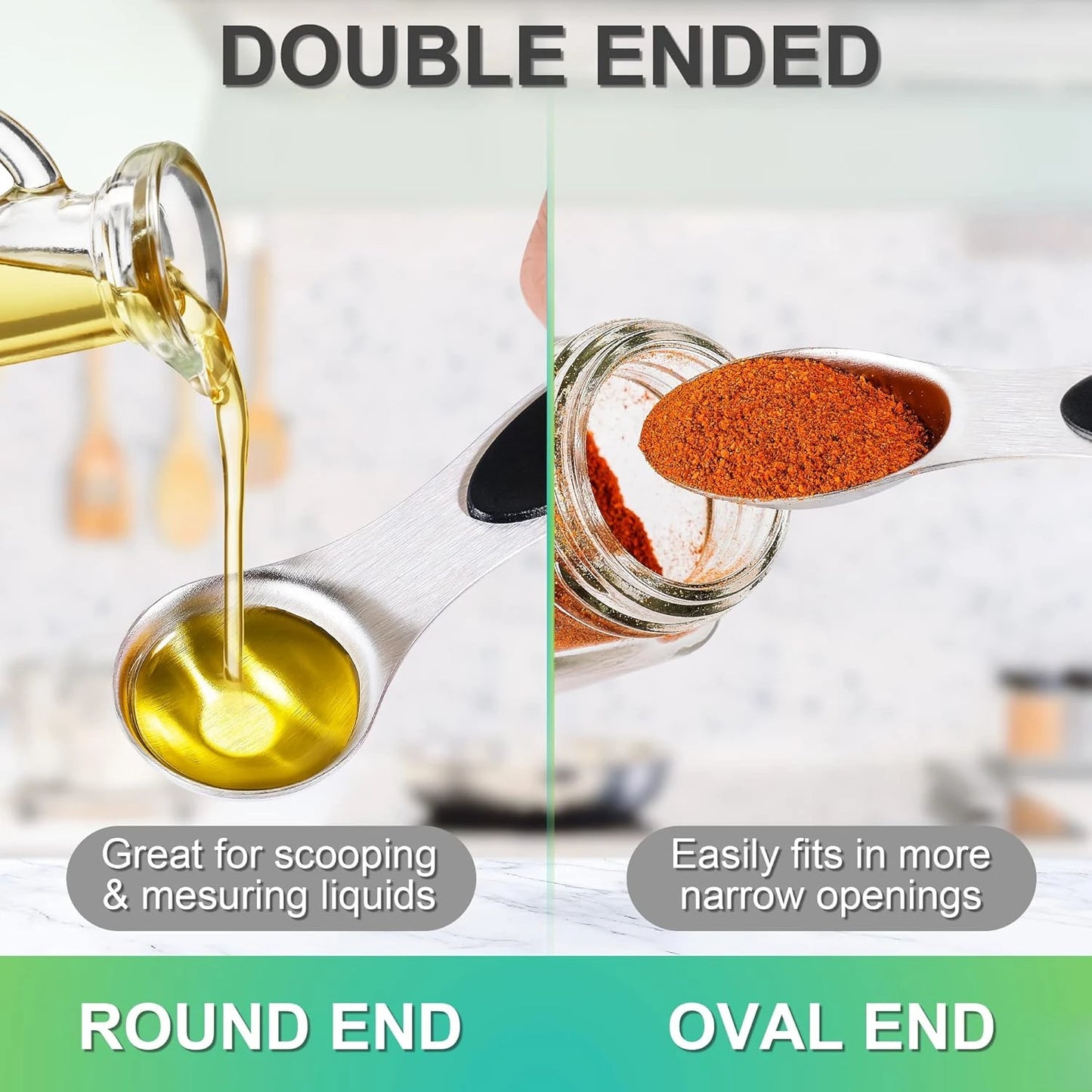 8-Piece Magnetic Stainless Steel Measuring Spoon Set — Dual-Sided, Stackable, Fits in Spice Jars | For Dry & Liquid Ingredients